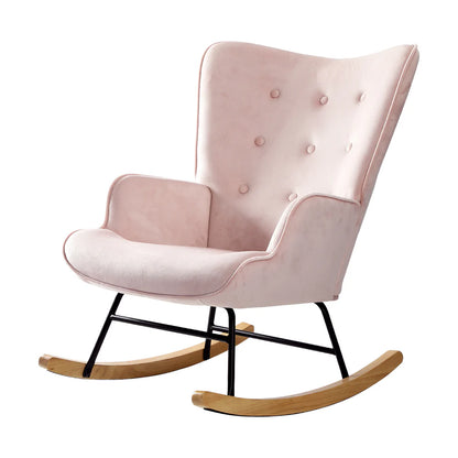Oikiture Rocking Chair Nursing Armchair Velvet Accent Chairs Upholstered Pink