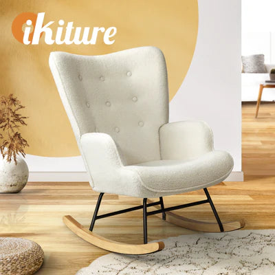 ACH-A44-SP-WH Oikiture Rocking Chair Nursing Armchair Sherpa Accent Chairs Upholstered White