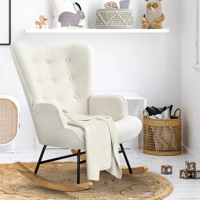 ACH-A44-SP-WH Oikiture Rocking Chair Nursing Armchair Sherpa Accent Chairs Upholstered White