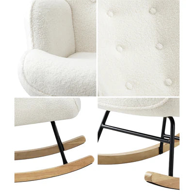 ACH-A44-SP-WH Oikiture Rocking Chair Nursing Armchair Sherpa Accent Chairs Upholstered White