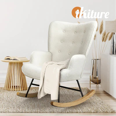 ACH-A44-SP-WH Oikiture Rocking Chair Nursing Armchair Sherpa Accent Chairs Upholstered White