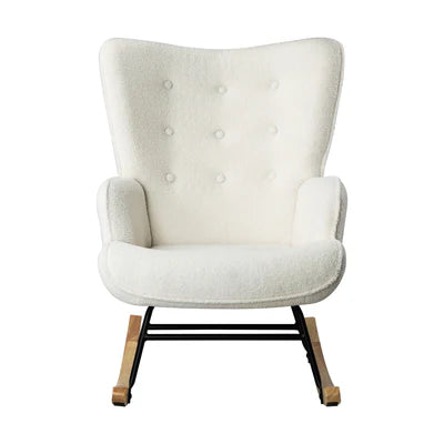 ACH-A44-SP-WH Oikiture Rocking Chair Nursing Armchair Sherpa Accent Chairs Upholstered White