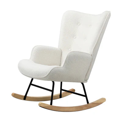 ACH-A44-SP-WH Oikiture Rocking Chair Nursing Armchair Sherpa Accent Chairs Upholstered White