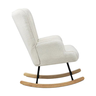 ACH-A44-SP-WH Oikiture Rocking Chair Nursing Armchair Sherpa Accent Chairs Upholstered White