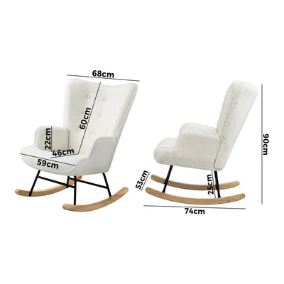 ACH-A44-SP-WH Oikiture Rocking Chair Nursing Armchair Sherpa Accent Chairs Upholstered White