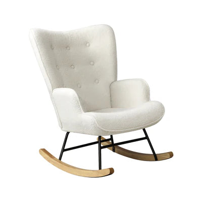 ACH-A44-SP-WH Oikiture Rocking Chair Nursing Armchair Sherpa Accent Chairs Upholstered White