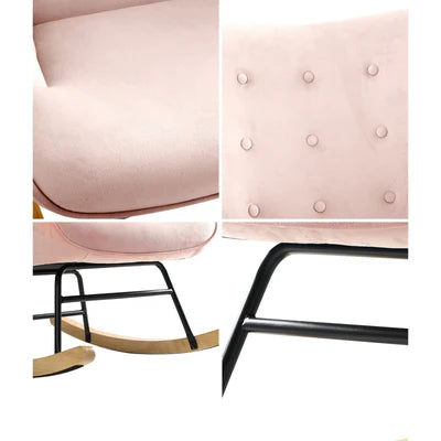 ACH-A44-PK Oikiture Rocking Chair Nursing Armchair Velvet Accent Chairs Upholstered Pink