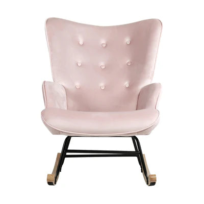 ACH-A44-PK Oikiture Rocking Chair Nursing Armchair Velvet Accent Chairs Upholstered Pink