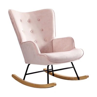 ACH-A44-PK Oikiture Rocking Chair Nursing Armchair Velvet Accent Chairs Upholstered Pink