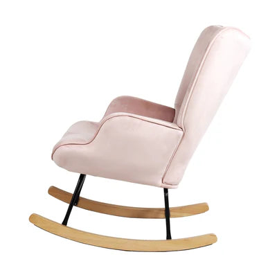 ACH-A44-PK Oikiture Rocking Chair Nursing Armchair Velvet Accent Chairs Upholstered Pink