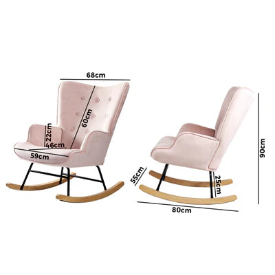 ACH-A44-PK Oikiture Rocking Chair Nursing Armchair Velvet Accent Chairs Upholstered Pink