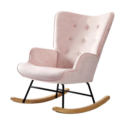 ACH-A44-PK Oikiture Rocking Chair Nursing Armchair Velvet Accent Chairs Upholstered Pink