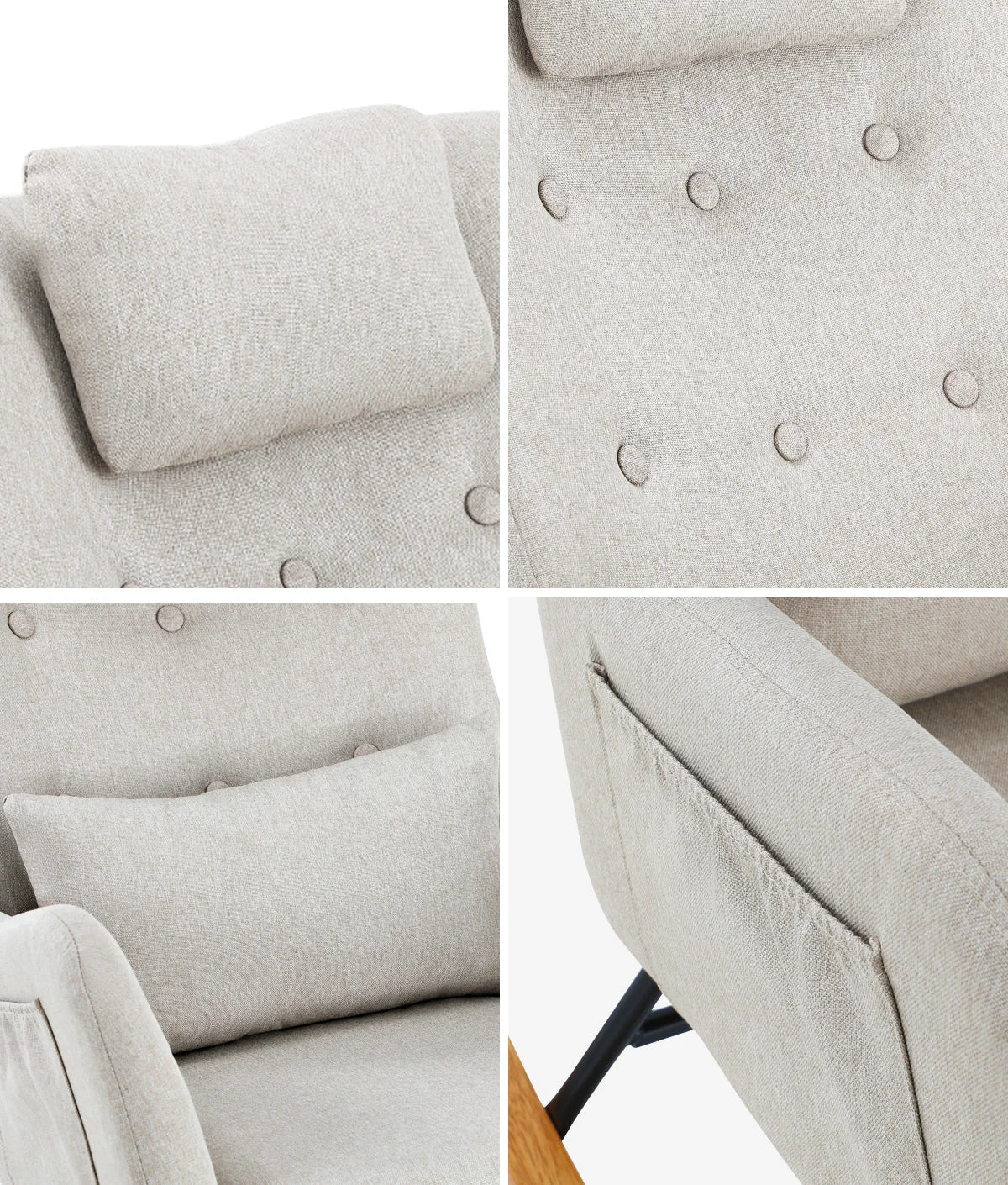 ACH-A7-LN-BG Oikiture Rocking Chair Nursing Armchair Linen Accent Chairs With 2 Pillow Beige