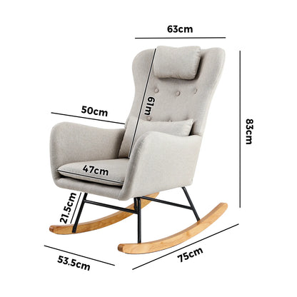 ACH-A7-LN-BG Oikiture Rocking Chair Nursing Armchair Linen Accent Chairs With 2 Pillow Beige