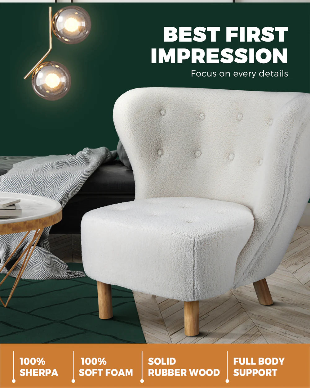 ACH-AGB5-WH Oikiture Armchair Accent Couches Sofa White