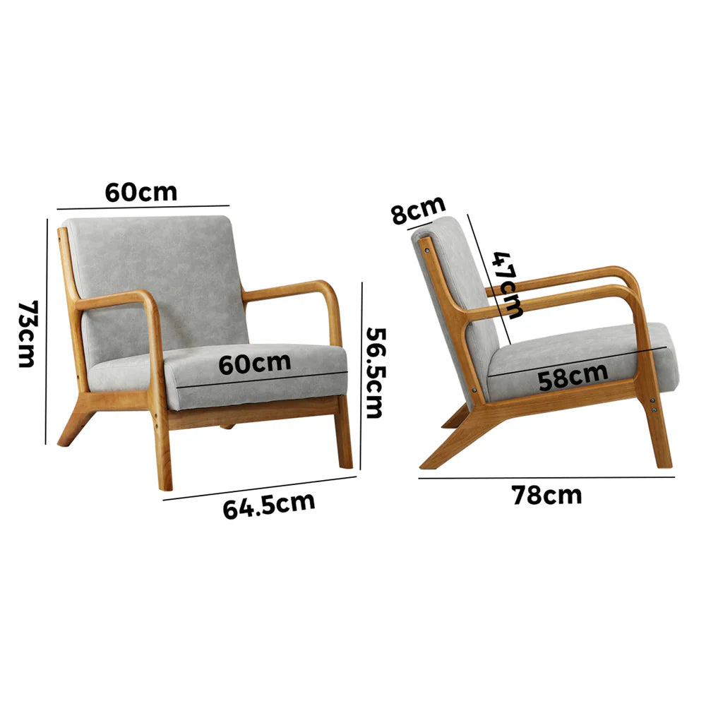 ACH-AGB7-TF-LIGY Oikiture Armchair Wood Couches Light Grey