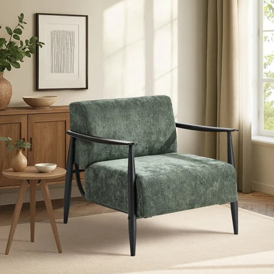 ACH-CLOUD-CLS-GN Oikiture Wooden Armchair Lounge Sofa Chair Chenille Accent Armchairs Green