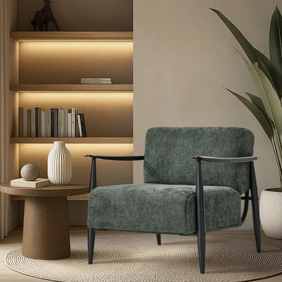 ACH-CLOUD-CLS-GN Oikiture Wooden Armchair Lounge Sofa Chair Chenille Accent Armchairs Green