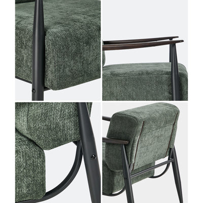 ACH-CLOUD-CLS-GN Oikiture Wooden Armchair Lounge Sofa Chair Chenille Accent Armchairs Green