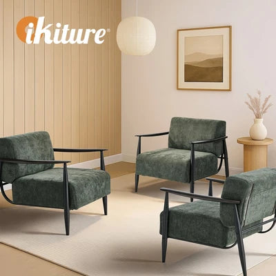 ACH-CLOUD-CLS-GN Oikiture Wooden Armchair Lounge Sofa Chair Chenille Accent Armchairs Green