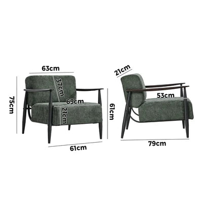 ACH-CLOUD-CLS-GN Oikiture Wooden Armchair Lounge Sofa Chair Chenille Accent Armchairs Green