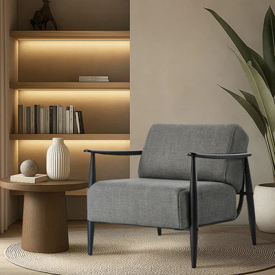 ACH-CLOUD-CLS-GY Oikiture Wooden Armchair Lounge Sofa Chair Fabric Accent Armchairs Grey