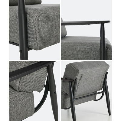 ACH-CLOUD-CLS-GY Oikiture Wooden Armchair Lounge Sofa Chair Fabric Accent Armchairs Grey