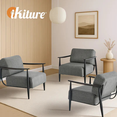 ACH-CLOUD-CLS-GY Oikiture Wooden Armchair Lounge Sofa Chair Fabric Accent Armchairs Grey
