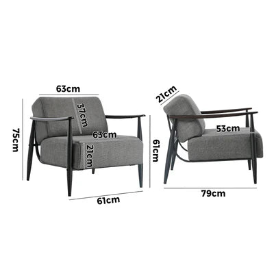 ACH-CLOUD-CLS-GY Oikiture Wooden Armchair Lounge Sofa Chair Fabric Accent Armchairs Grey