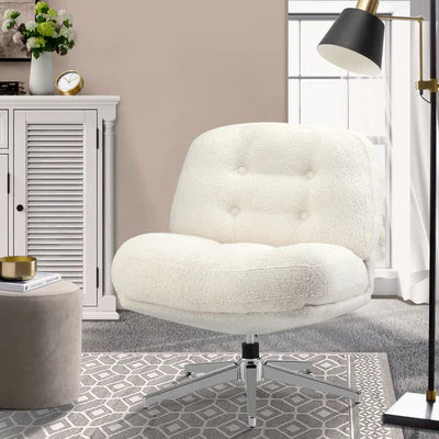 ACH-LINLI-SP-WH Oikiture Armchair Swivel Lounge Chair Padded Accent Chairs Boucle White