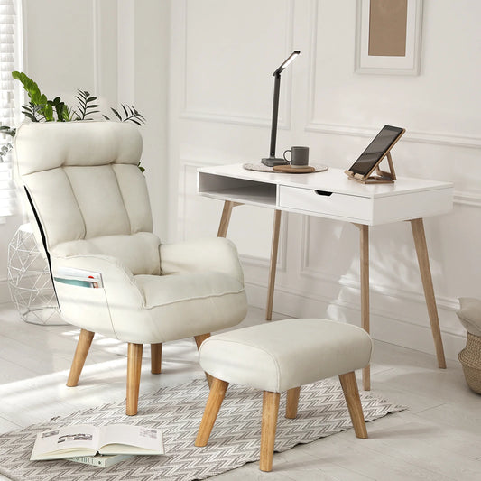ACH-ST-TRON-BG Oikiture Armchair wit Stool 360° Swivel Seat Beige