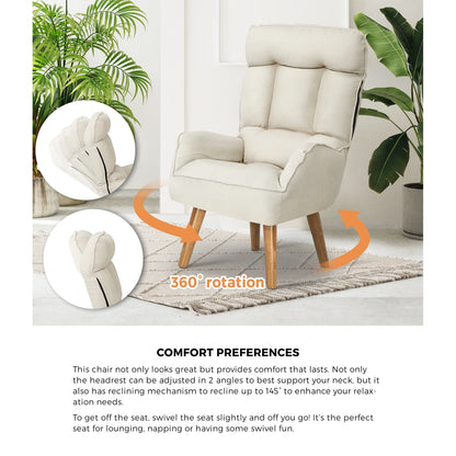 ACH-ST-TRON-BG Oikiture Armchair wit Stool 360° Swivel Seat Beige