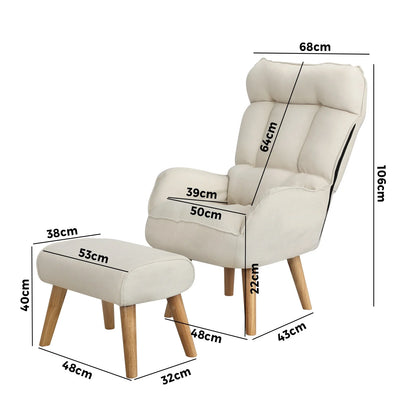 ACH-ST-TRON-BG Oikiture Armchair wit Stool 360° Swivel Seat Beige