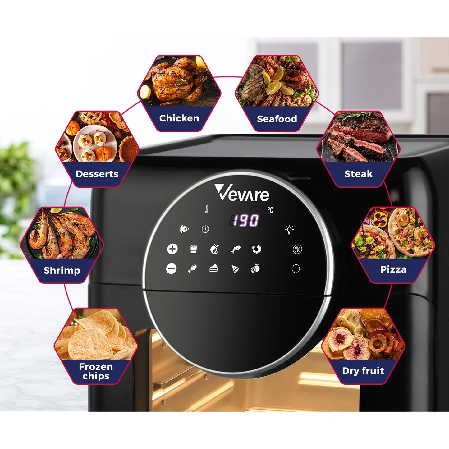 AF-A2-BK Air Fryer 10L LCD Fryers Low Fat Oven Airfryer Kitchen Cooker 1500W