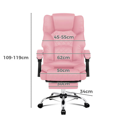 A-OCH-MASG-B-FT-PINK ALFORDSON Massage Office Chair FOOTREST Executive Gaming Racing Seat Pink PU