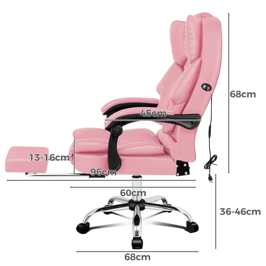 A-OCH-MASG-B-FT-PINK ALFORDSON Massage Office Chair FOOTREST Executive Gaming Racing Seat Pink PU