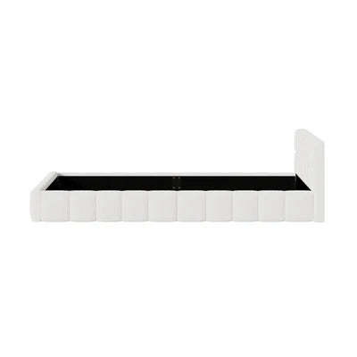 BF-B-BRED-D-SP-WH Oikiture Bed Frame Double Size Tufted Headboard White Boucle