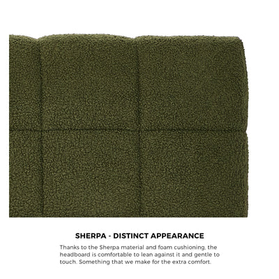 BF-B-BRED-Q-SP-GN Oikiture Bed Frame Queen Size Tufted Headboard Green Boucle