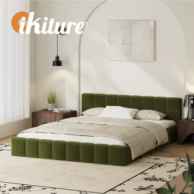 BF-B-BRED-Q-SP-GN Oikiture Bed Frame Queen Size Tufted Headboard Green Boucle