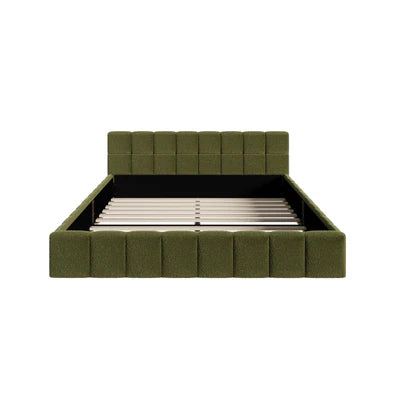 BF-B-BRED-Q-SP-GN Oikiture Bed Frame Queen Size Tufted Headboard Green Boucle