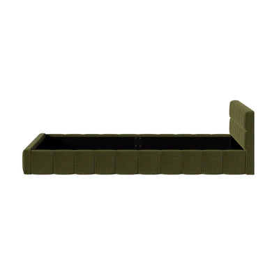 BF-B-BRED-Q-SP-GN Oikiture Bed Frame Queen Size Tufted Headboard Green Boucle