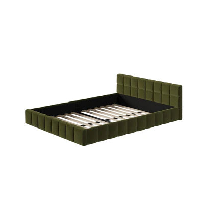 BF-B-BRED-Q-SP-GN Oikiture Bed Frame Queen Size Tufted Headboard Green Boucle