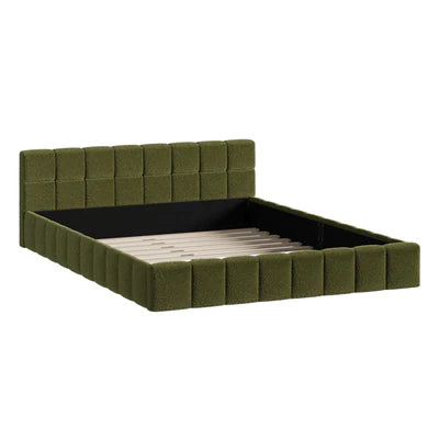 BF-B-BRED-Q-SP-GN Oikiture Bed Frame Queen Size Tufted Headboard Green Boucle