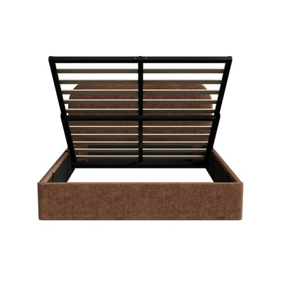 BF-B-CENA-D-BR-AB Oikiture Bed Frame Double Size Gas Lift Storage Base Rounded Corner Velvet Brown
