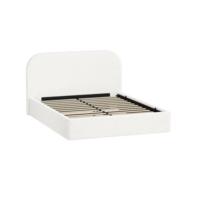 BF-B-CENA-D-SP-WH-AB Oikiture Bed Frame Double Size Gas Lift Base with Storage Boucle Rounded Corner