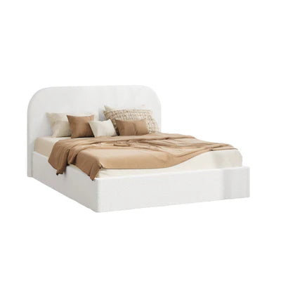 BF-B-CENA-D-SP-WH-AB Oikiture Bed Frame Double Size Gas Lift Base with Storage Boucle Rounded Corner