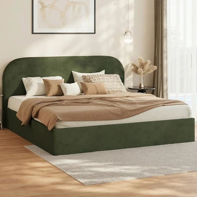 BF-B-CENA-K-VV-GN-AB Oikiture Bed Frame King Size Gas Lift Base with Storage Velvet Rounded Corner