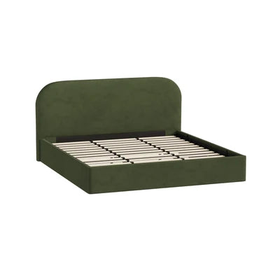 BF-B-CENA-K-VV-GN-AB Oikiture Bed Frame King Size Gas Lift Base with Storage Velvet Rounded Corner