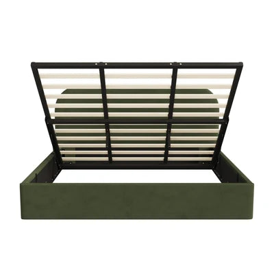 BF-B-CENA-K-VV-GN-AB Oikiture Bed Frame King Size Gas Lift Base with Storage Velvet Rounded Corner