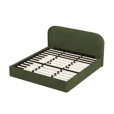 BF-B-CENA-K-VV-GN-AB Oikiture Bed Frame King Size Gas Lift Base with Storage Velvet Rounded Corner